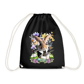 Elegant Easter bunny in flower field - Drawstring Bag - black - Front