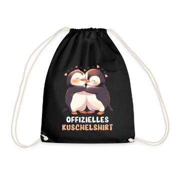 Official Cuddly Shirt Penguins Love Heart Sweet - Drawstring Bag - black - Front