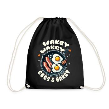 Egg and bacon alarm clock in the pan - Drawstring Bag - black - Front