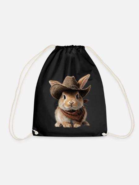 Hase Kaninchen Cowboy Hut Western Country - Turnbeutel - Schwarz