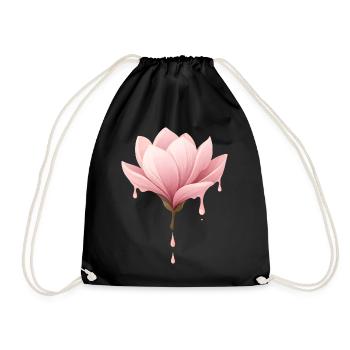 Magnolia Blossom Illustration Dripping Flower - Drawstring Bag - black - Front