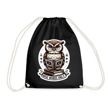 Wise owl reading book - Drawstring Bag - black - Front