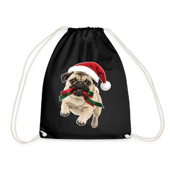 Verspielter Weihnachts Mops - Turnbeutel - Schwarz - Vorne