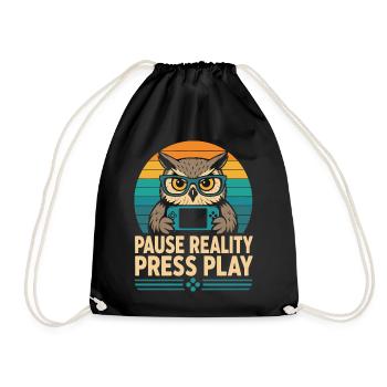Break Reality Press Play Gamer Owl - Drawstring Bag - black - Front