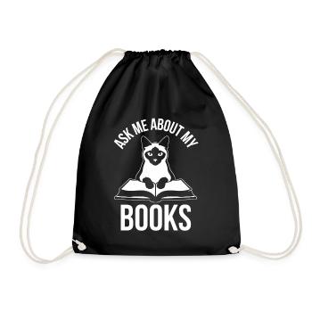 Lustiges Katzen Design Ask Me About My Books - Turnbeutel - Schwarz - Vorne