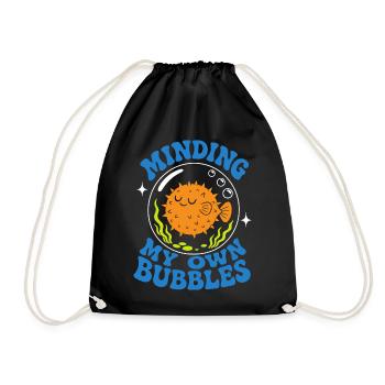 Minding My Own Bubbles Puffer Fish - Drawstring Bag - black - Front