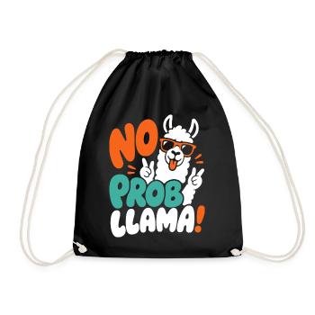 Lama mit Peace-Zeichen – No Prob Llama - Turnbeutel - Schwarz - Vorne
