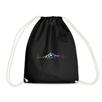 Mountains Hiking Mountaineering Heartbeat - Drawstring Bag - black - Front