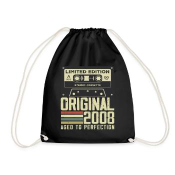 16th Retro Style Anniversary Gift 2008 - Drawstring Bag - black - Front