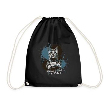 Katze mit Kaffee, Kaffee ist immer eine gute Idee - Turnbeutel - Schwarz - Vorne