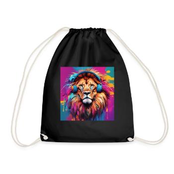 Lion with headphones - Drawstring Bag - black - Front
