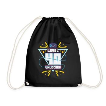Level Up Gamer Zocker Gaming 40er Nerd Geschenk - Turnbeutel - Schwarz - Vorne
