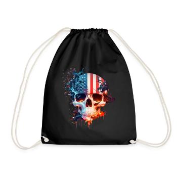 Skull in the American flag (USA) with fire. - Drawstring Bag - black - Front