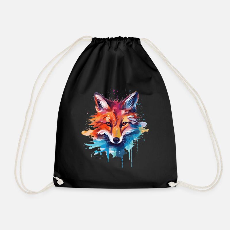 Watercolor Fox, Fox - Drawstring Bag - black