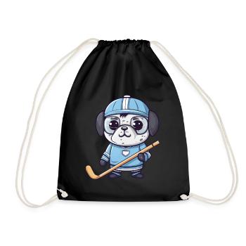 Mops spielt Eishockey, Lustiges Sportdesign für - Turnbeutel - Schwarz - Vorne