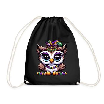 Mardi Gras Owl: Beads and Mask - Drawstring Bag - black - Front