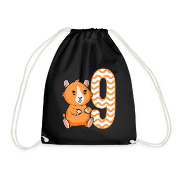 9th Birthday Guinea Pig Girl 9 years old - Drawstring Bag - black - Front