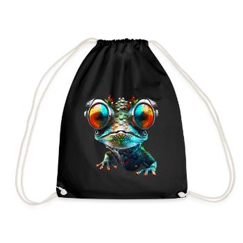 Gecko, Robot, Cyborg, Glasses, Lizard, Animal, Humor - Drawstring Bag - black - Front
