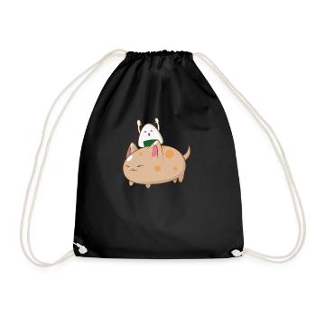 Onigiri reitet auf Katze - Turnbeutel - Schwarz - Vorne