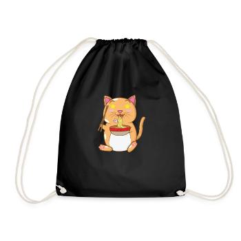 chat japonais mange des nouilles ramen - Sac de sport léger - noir - Devant