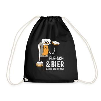 Fleisch Bier Steak Grillen - Turnbeutel - Schwarz - Vorne