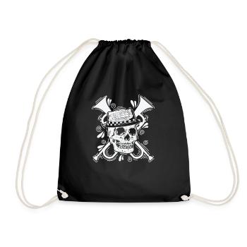 Ska Skull with Hat Trumpet Music Style - Drawstring Bag - black - Front