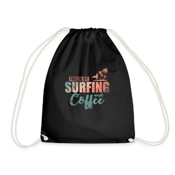 Fueled by Surfing and Coffee Surfboard - Drawstring Bag - black - Front