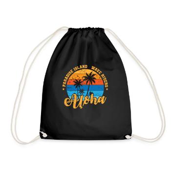 Aloha Paradise Island Wave Rides Surfing - Drawstring Bag - black - Front