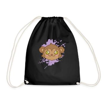 Affe im japanischen Kawaii Stil Tier - Turnbeutel - Schwarz - Vorne