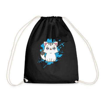 Katze im japanischen Kawaii Stil Tier - Turnbeutel - Schwarz - Vorne
