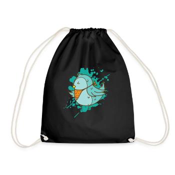 Oiseau avec bavoir dans un animal de style kawaii - Sac de sport léger - noir - Devant