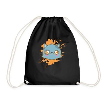 Kawaii Japanese-style cat animal - Drawstring Bag - black - Front