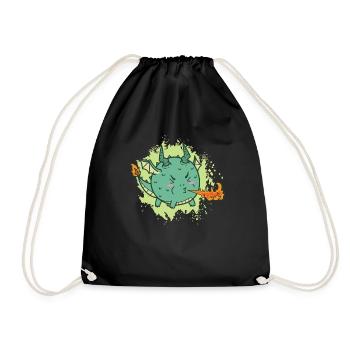 fat kawaii dragon spits fire - Drawstring Bag - black - Front