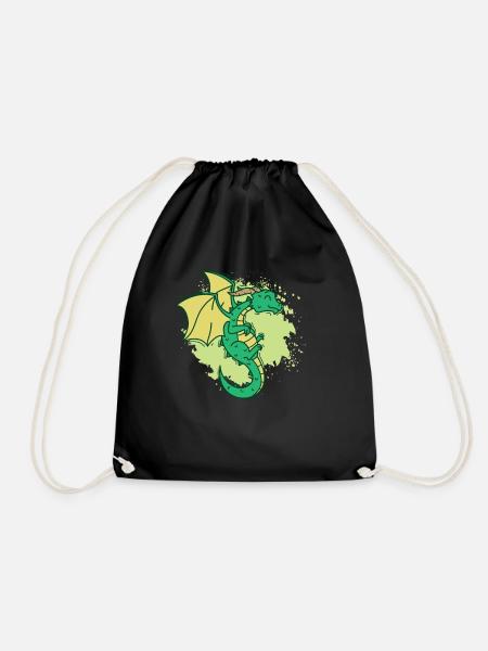 cooler Drache mit Hörner lustiges Tier - Turnbeutel - Schwarz