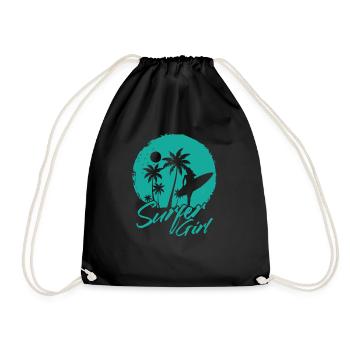 Surfer Girl Surfing Water Sports Wind - Drawstring Bag - black - Front