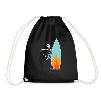 Surfing skeleton with burning surfboard - Drawstring Bag - black - Front