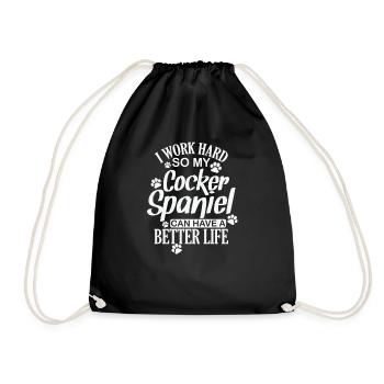 I work hard for my Cocker Spaniel Dog - Drawstring Bag - black - Front