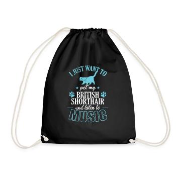 Pet my British Shorthair and listen to Music - Drawstring Bag - black - Front