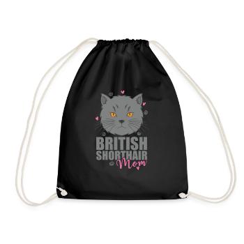 British Shorthair Mom Cat Pet - Drawstring Bag - black - Front