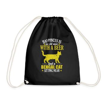 Vieil homme avec un chat Bengal à la bière assis près de - Sac de sport léger - noir - Devant