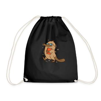 cunning platypus with book and glasses - Drawstring Bag - black - Front