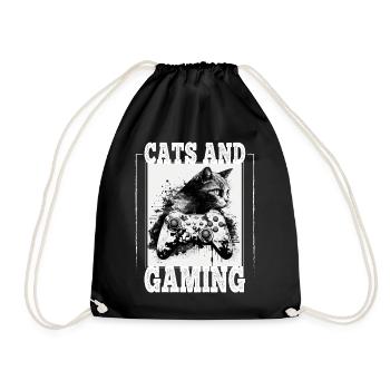 Cats and Gaming Cat Kitten Controller Gaming - Drawstring Bag - black - Front