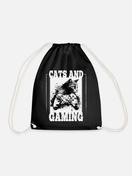 Cats and Gaming Katze Kätzchen Controller Zocken - Turnbeutel - Schwarz