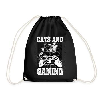 Cats and Gaming Cat Kitten Controller Gaming - Drawstring Bag - black - Front