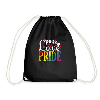 Peace Love Pride LGBT Regenbogenfarben - Turnbeutel - Schwarz - Vorne