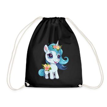 Licorne Fleurs Magie Fantaisie Dessin Animé Art Coloré - Sac de sport léger - noir - Devant