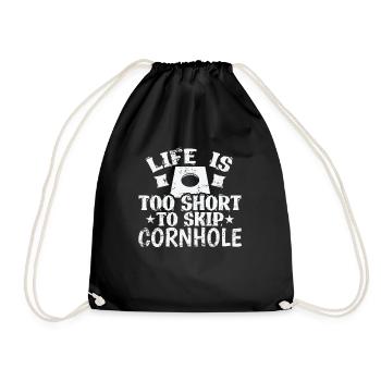 Life is too short to skip cornhole game - Drawstring Bag - black - Front