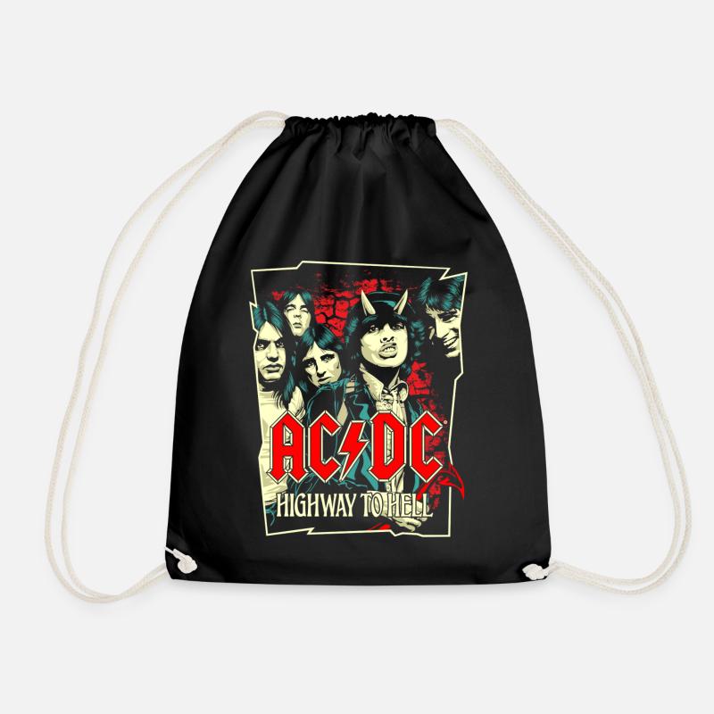 AC/DC Logo And Band Highway To Hell Album - Drawstring Bag - black