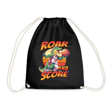 Basketball Dino T-Rex Player Sports Comic Cartoon - Drawstring Bag - black - Front