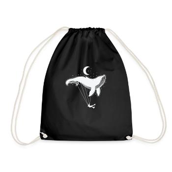 Blue whale as a swing in front of the crescent moon - Drawstring Bag - black - Front